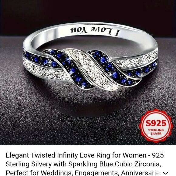 925 Silver Infinity Blue Cubic Zirconia - Picture 1 of 1